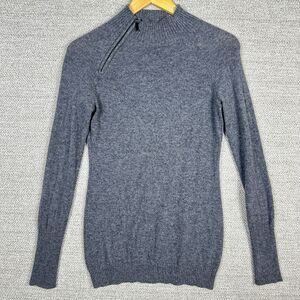 Renvy Sz XS Cashmere Sweater Mock Neck Gray Zipper Detail Minimalist Chic Luxury